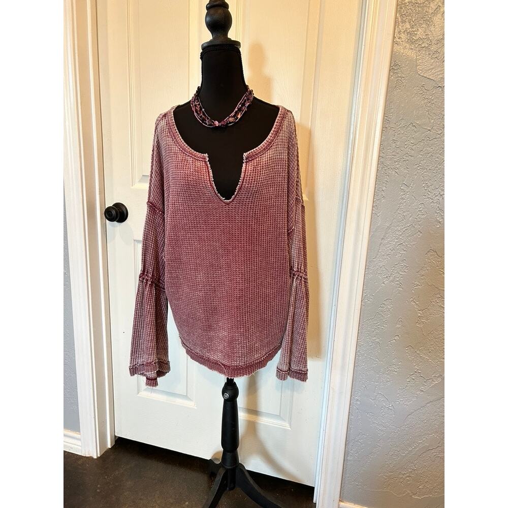 We The Free by Free People Dahlia Thermal Top - Wine/Burgundy - Size M